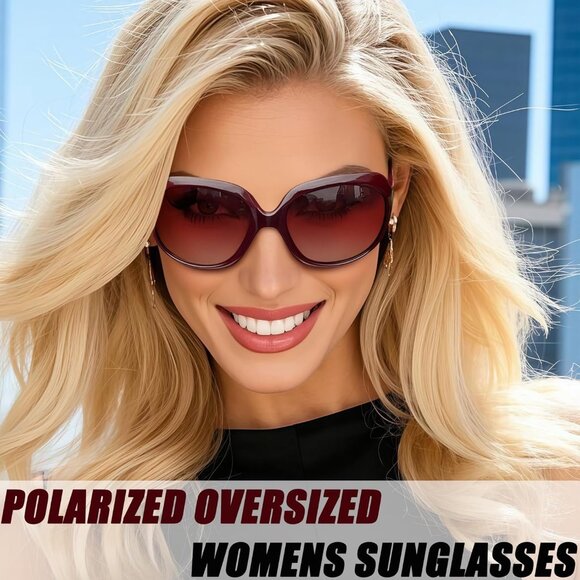 Women\'s Wine Red Gradient Trendy Polarized Driving Sun Glasses UV Protective